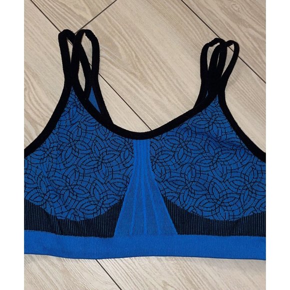 Jockey Womens Printed Knit Sports Bra Unlined Wire Free M Medium Blue Black - Picture 3 of 5